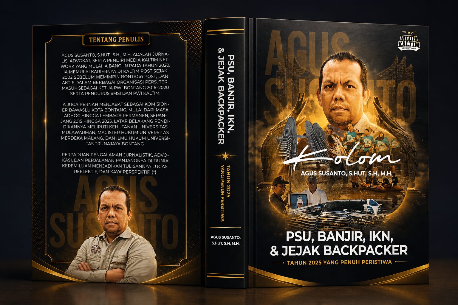 Mockup buku PSU, Banjir, IKN, dan Jejak Backpacker